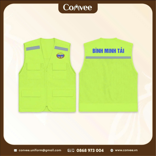 ÁO GILE PHẢN QUANG BẢO HỘ LAO ĐỘNG NHIỀU TÚI IN LOGO THEO YÊU CẦU