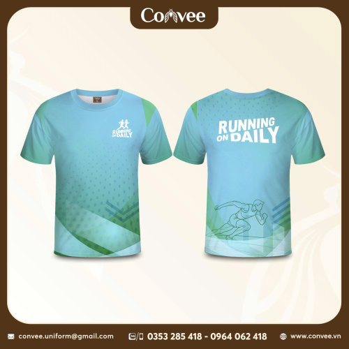ÁO THUN RUNNING XANH DƯƠNG PHỐI XANH LÁ THIẾT KẾ THEO YÊU CẦU