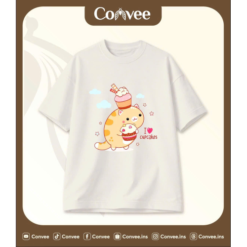 Đồng phục áo thun cổ tròn hình bé mèo cute