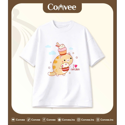 Đồng phục áo thun cổ tròn hình bé mèo cute
