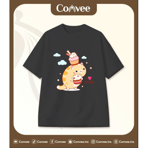 Đồng phục áo thun cổ tròn hình bé mèo cute