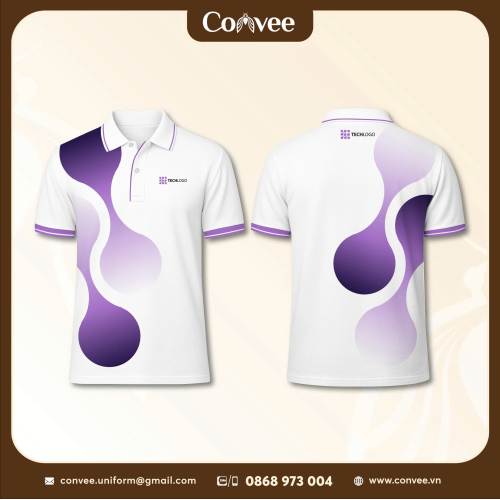 ÁO THUN ĐỒNG PHỤC POLO TECHLOGO TRẮNG PHỐI TÍM HIỆN ĐẠI