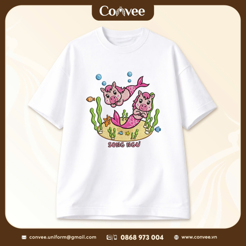 ÁO COTTON 100% TRẮNG - IN 12 CUNG HOÀNG ĐẠO SONG NGƯ