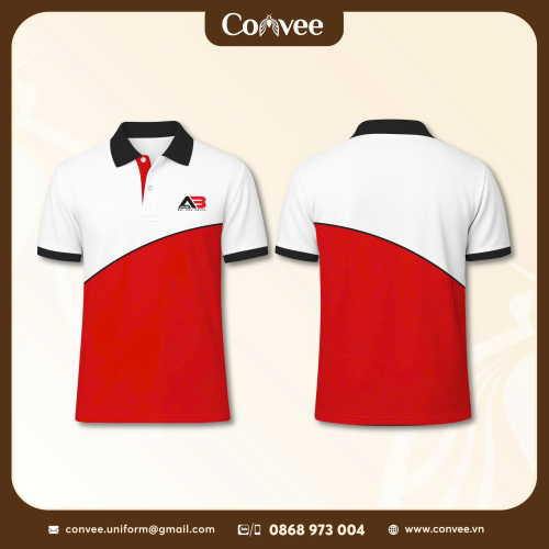 ÁO THUN ĐỒNG PHỤC POLO TRẮNG ĐỎ PHỐI CỔ ĐEN THIẾT KẾ HIỆN ĐẠI