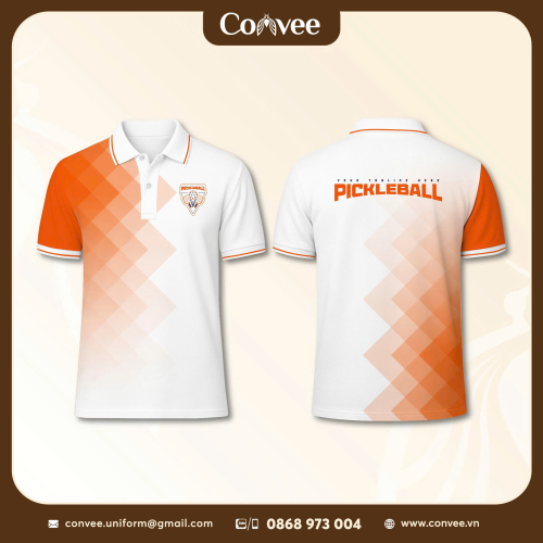 ÁO POLO PICKLEBALL TRẮNG CAM THIẾT KẾ HIỆN ĐẠI CAO CẤP DÀNH CHO ĐỘI NHÓM
