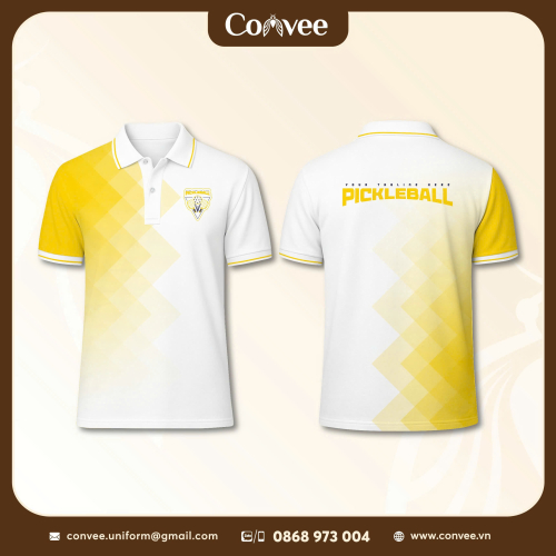 ÁO POLO PICKLEBALL TRẮNG PHỐI VÀNG THIẾT KẾ HIỆN ĐẠI – THOÁNG MÁT, NĂNG ĐỘNG