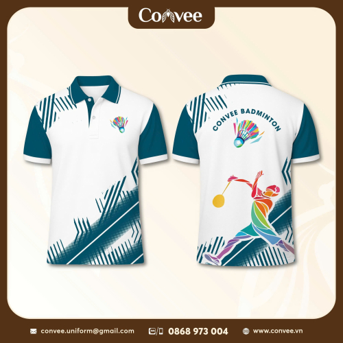 ÁO THUN POLO CẦU LÔNG CONVEE BADMINTON THIẾT KẾ HIỆN ĐẠI, IN CHUYỂN NHIỆT CAO CẤP
