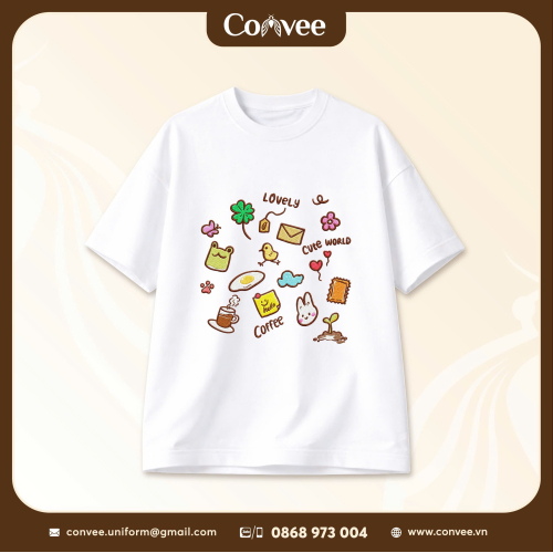 ÁO THUN UNISEX IN HÌNH LOVELY CUTE WORLD PHONG CÁCH HÀN QUỐC