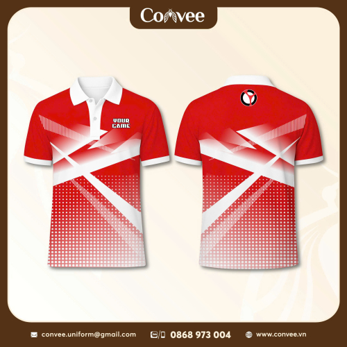 ÁO THUN POLO ESPORT ĐỎ TRẮNG THIẾT KẾ HIỆN ĐẠI IN LOGO THEO YÊU CẦU