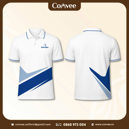 ÁO POLO ĐỒNG PHỤC TRẮNG PHỐI XANH IN CHUYỂN NHIỆT 3D CAO CẤP