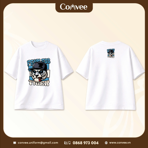 ÁO THUN OVERSIZE TRẮNG FEARLESS TIGER PHONG CÁCH STREETWEAR CÁ TÍNH