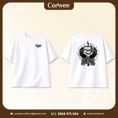 ÁO THUN OVERSIZE FREEDOM COFFEE ART STYLE UNISEX COTTON 100%