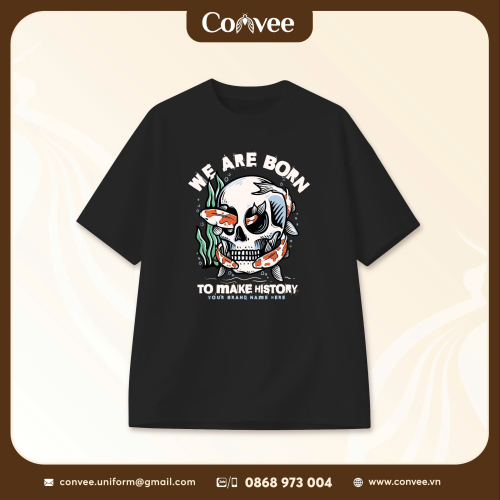 ÁO THUN OVERSIZE IN HÌNH ĐẦU LÂU CÁ KOI WE ARE BORN PHONG CÁCH STREETWEAR