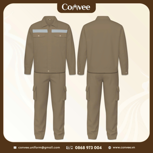 QUẦN ÁO BẢO HỘ LAO ĐỘNG MÀU KAKI PHỐI PHẢN QUANG CAO CẤP