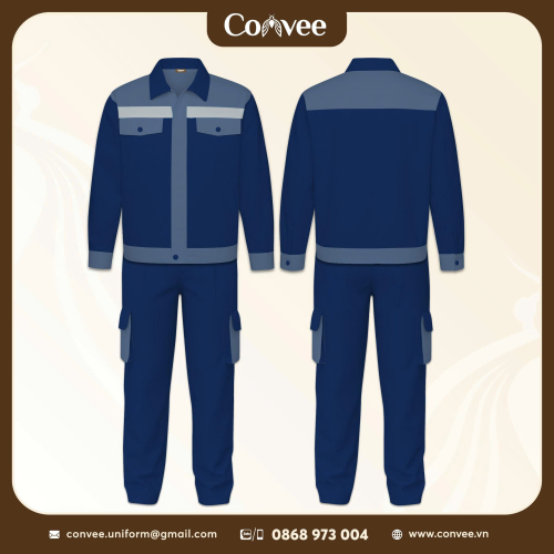QUẦN ÁO BẢO HỘ LAO ĐỘNG MÀU XANH ĐEN PHỐI XÁM PHẢN QUANG CAO CẤP CONVEE