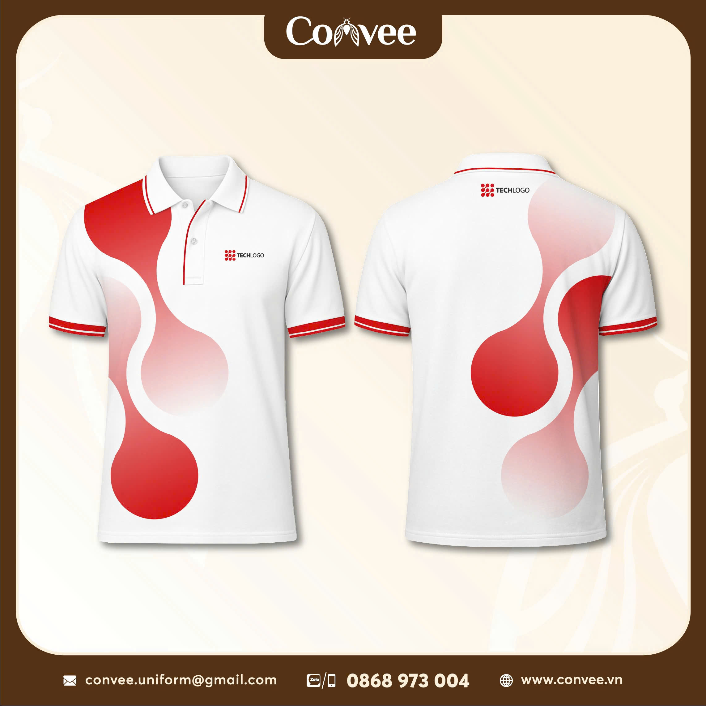 ÁO THUN ĐỒNG PHỤC POLO TECHLOGO ĐỎ TRẮNG THIẾT KẾ HIỆN ĐẠI