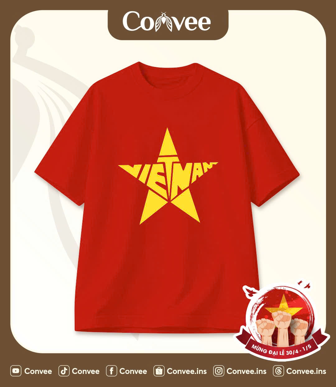 Đồng phục áo thun cổ tròn đỏ logo VIETNAM