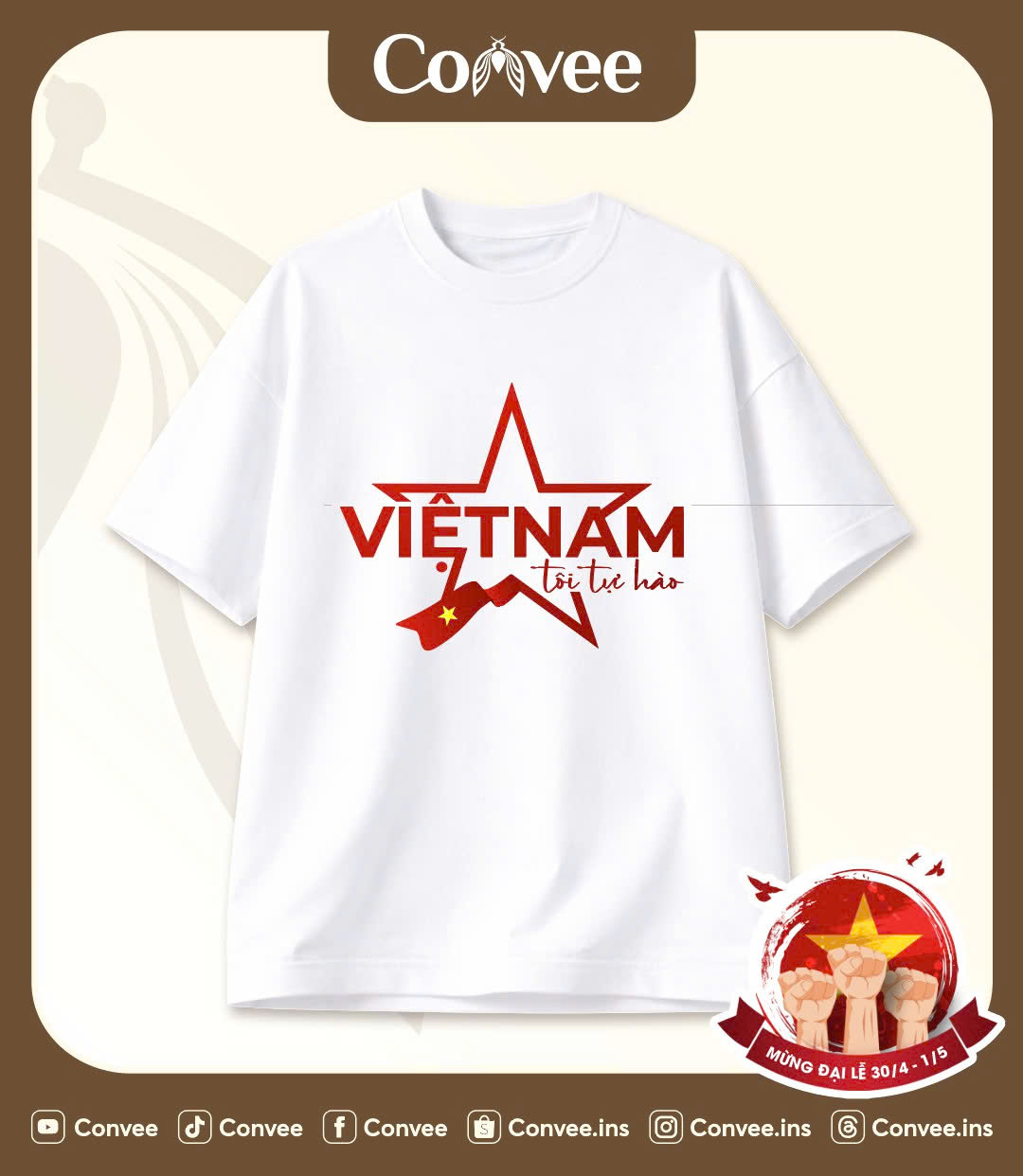 Đồng phục áo thun cổ tròn trắng chữ VIETNAM