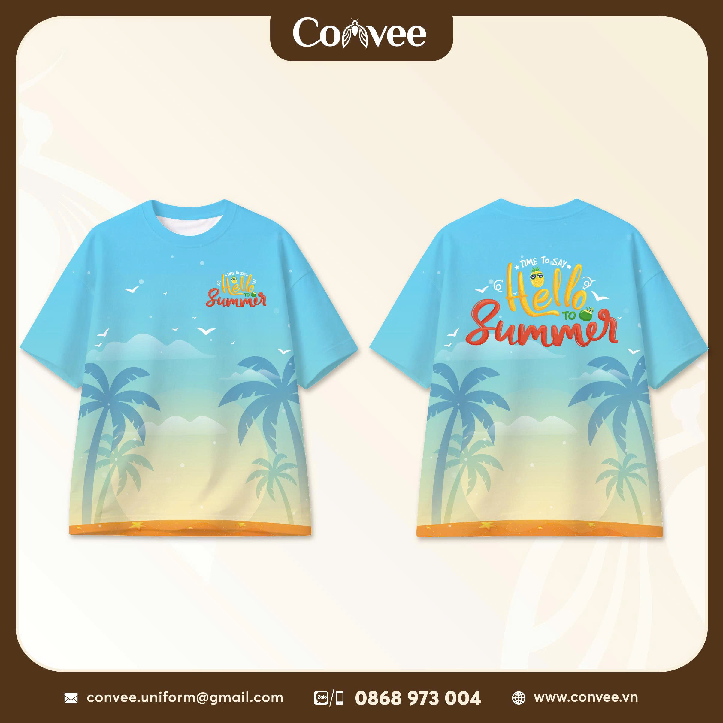 ÁO THUN ĐỒNG PHỤC DU LỊCH BIỂN HELLO SUMMER IN 3D