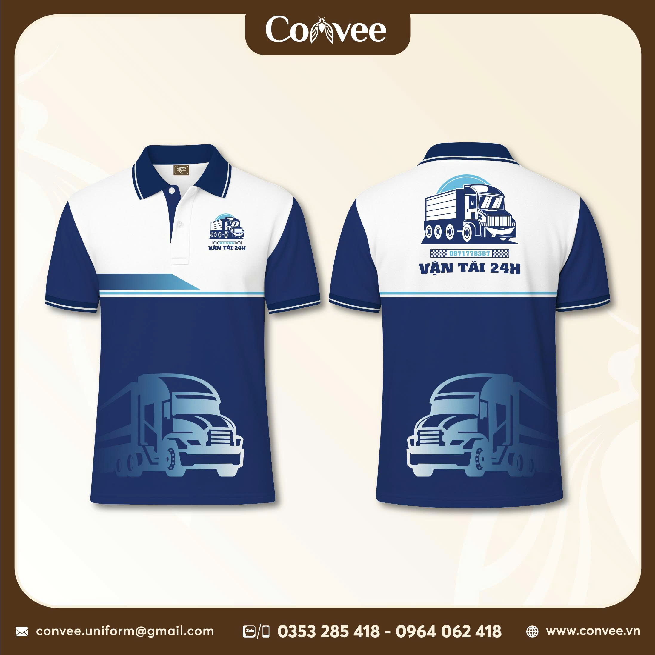 ÁO POLO ĐỒNG PHỤC VẬN TẢI 24H XANH NAVY PHỐI TRẮNG CHUYÊN NGHIỆP