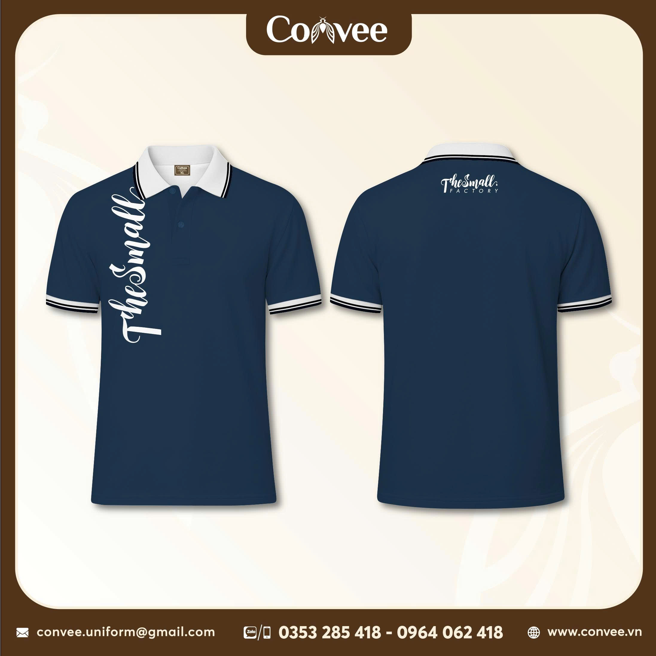 ÁO POLO ĐỒNG PHỤC THE SMALL FACTORY XANH NAVY PHỐI CỔ TRẮNG
