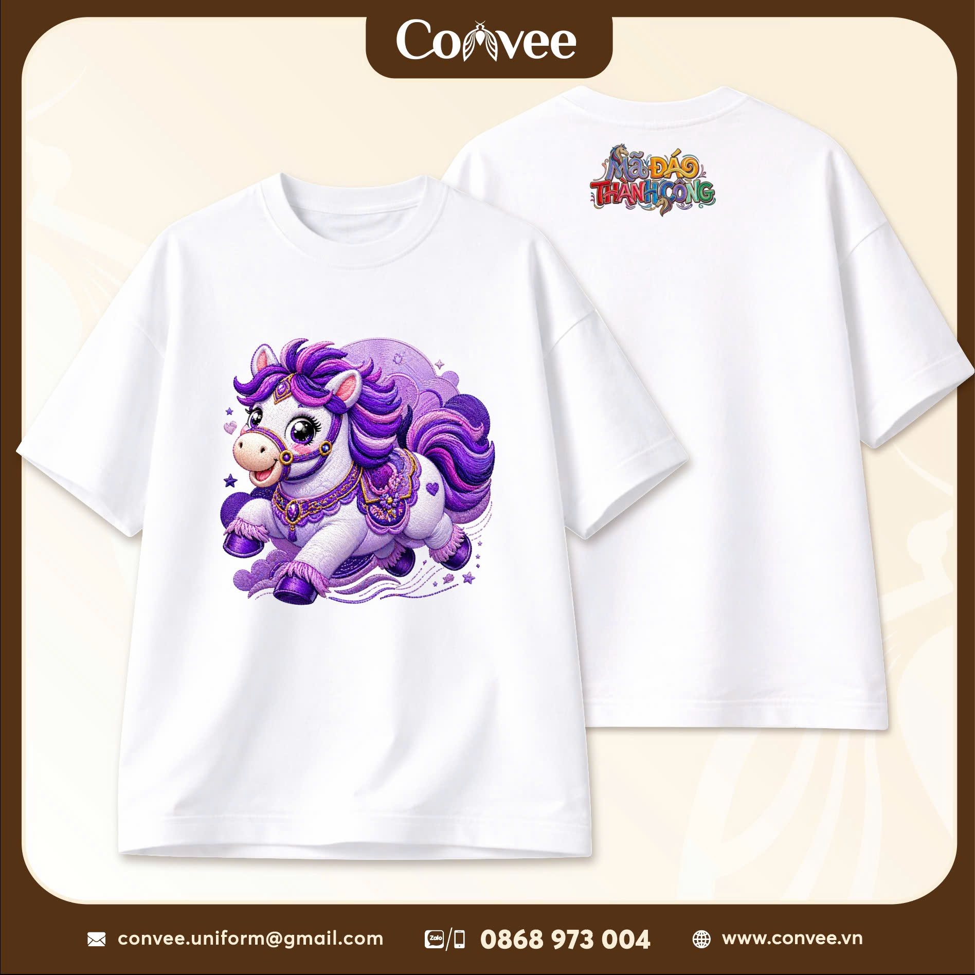 ÁO THUN COTTON 100% TRẮNG - IN HỌA TIẾT HÌNH NGỰA 02