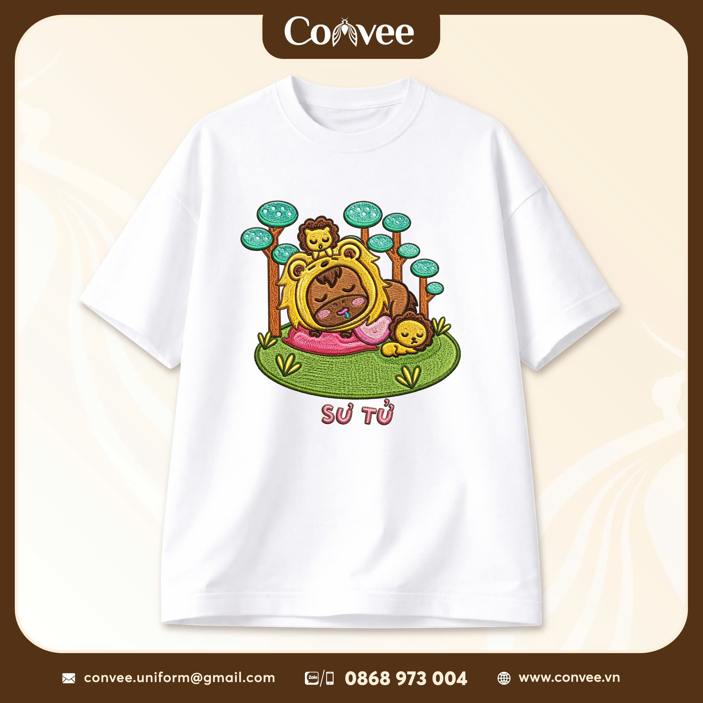 ÁO COTTON 100% TRẮNG - IN 12 CUNG HOÀNG ĐẠO SƯ TỬ
