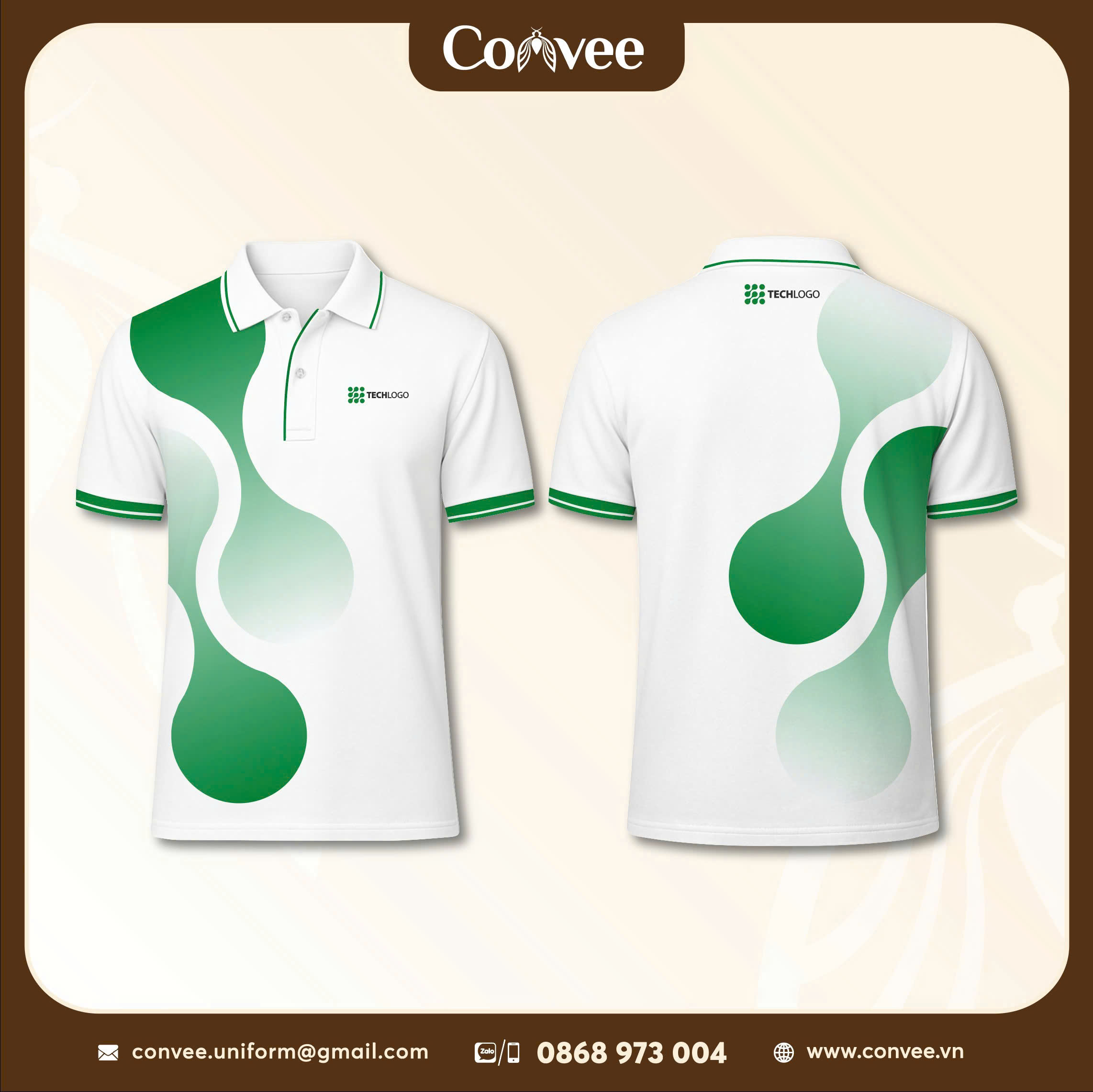 ÁO THUN ĐỒNG PHỤC POLO TECHLOGO PHỐI XANH TRẮNG CAO CẤP