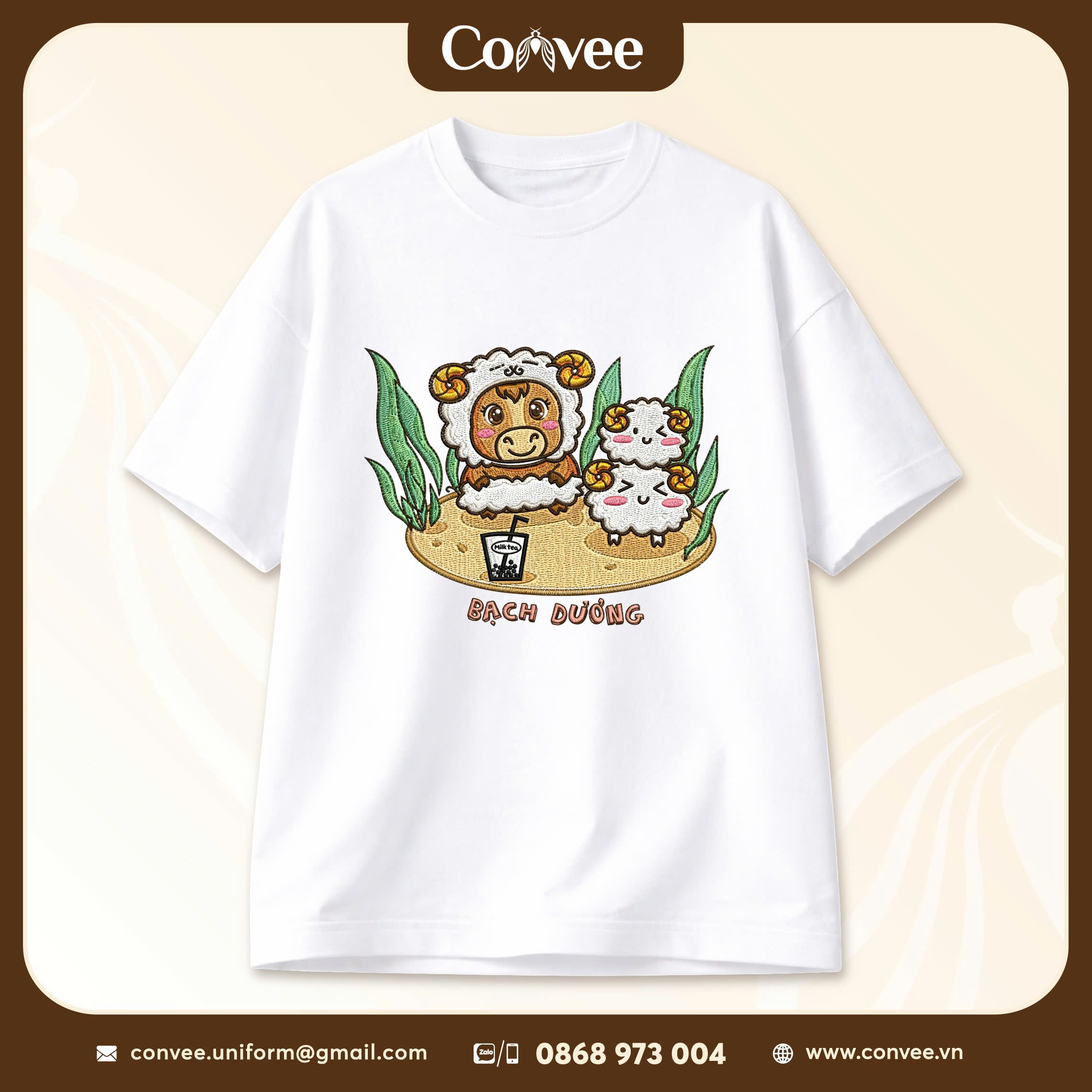 ÁO COTTON 100% TRẮNG - IN 12 CUNG HOÀNG ĐẠO BẠCH DƯƠNG