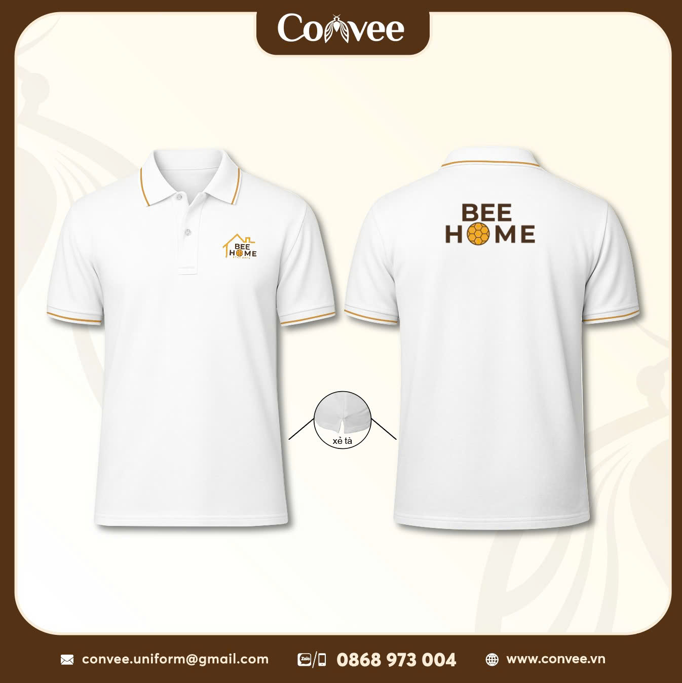 ÁO ĐỒNG PHỤC 2D TRẮNG - THÊU BEE HOME