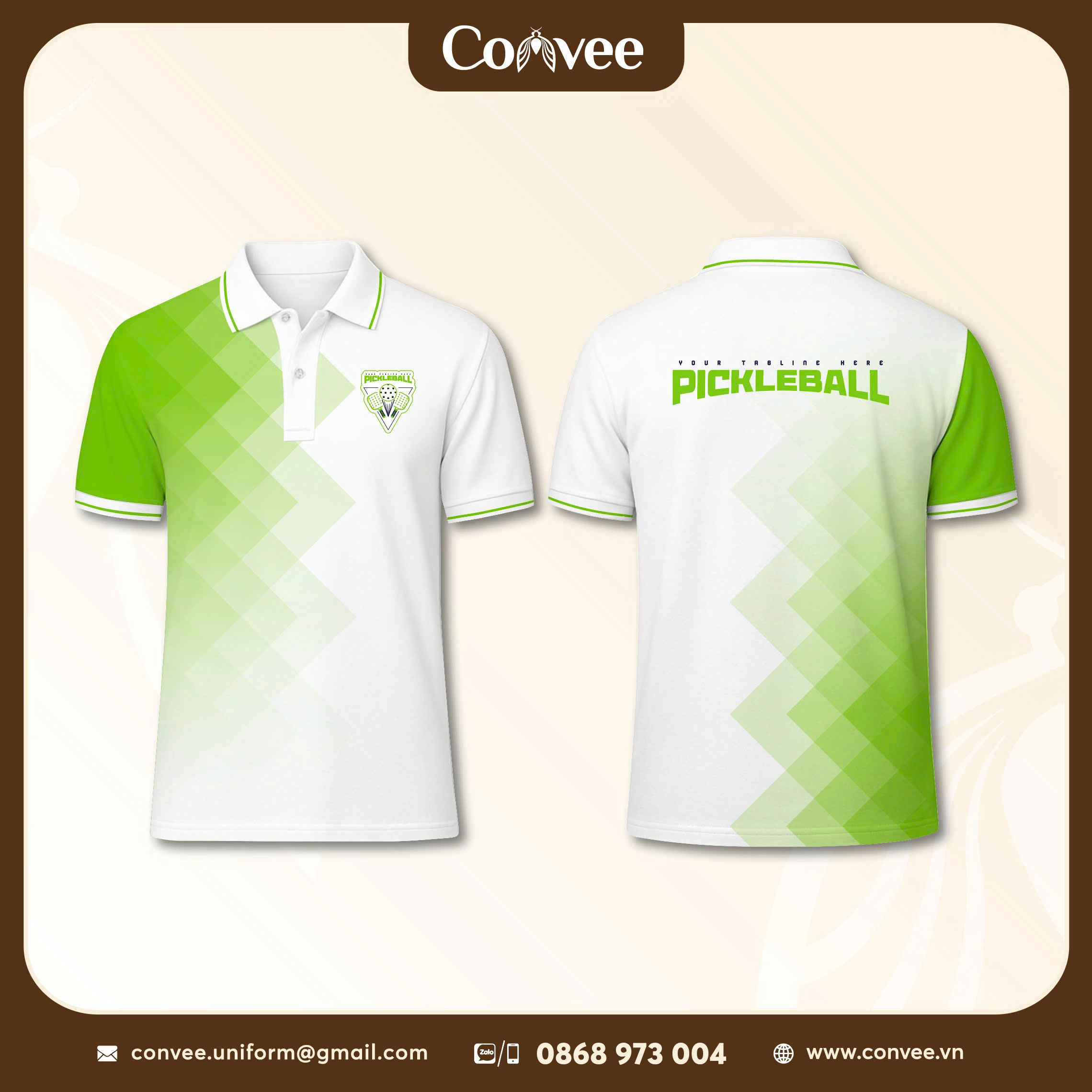 ÁO THUN PICKLEBALL THIẾT KẾ XANH LÁ PHỐI TRẮNG CAO CẤP