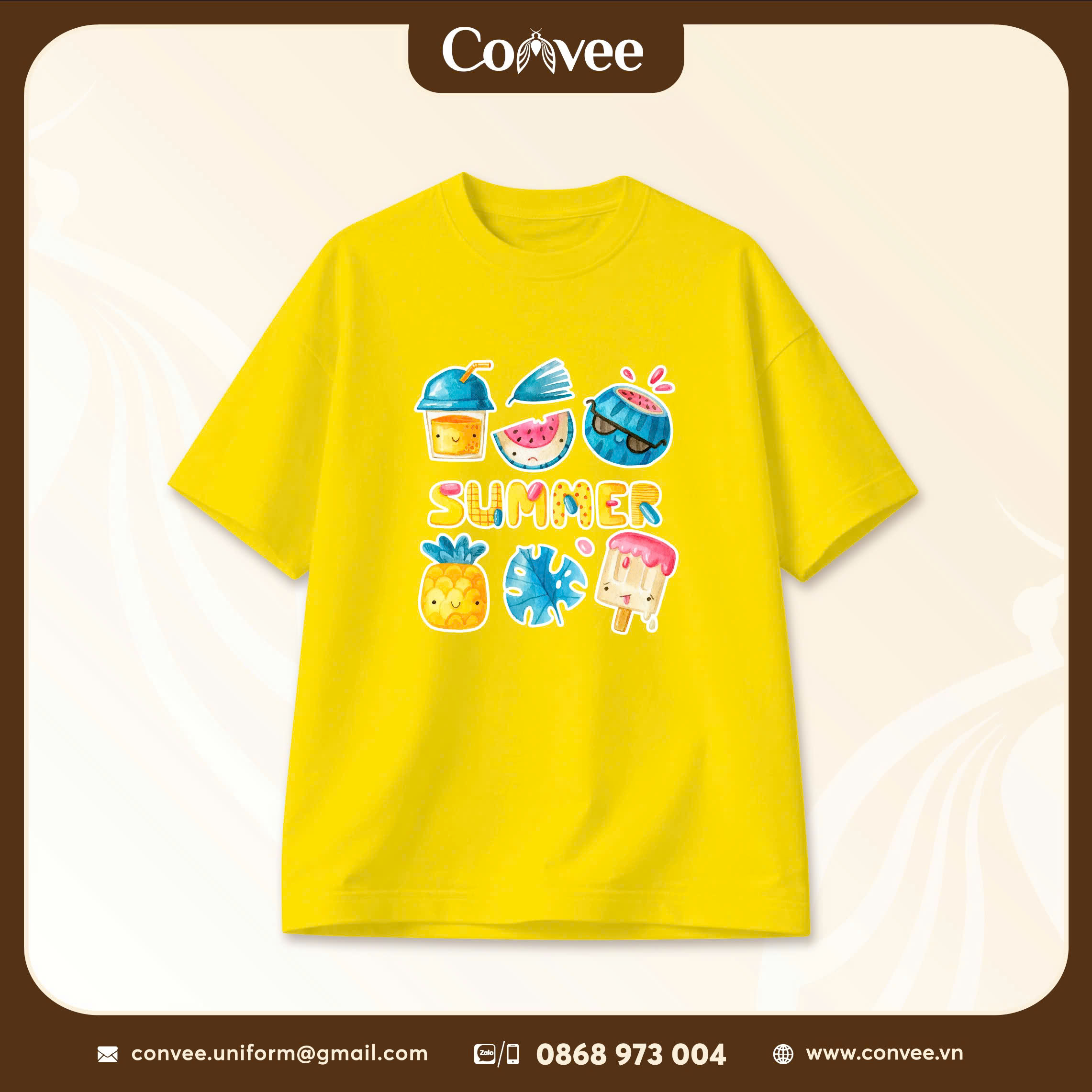 ÁO THUN OVERSIZE MÀU VÀNG SUMMER HỌA TIẾT TRÁI CÂY DỄ THƯƠNG
