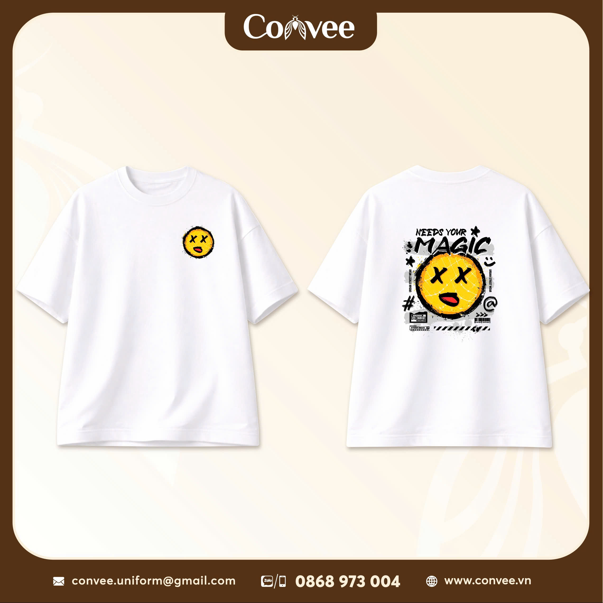 ÁO THUN OVERSIZE NEEDS YOUR MAGIC MẶT CƯỜI GRAFFITI PHONG CÁCH STREETWEAR